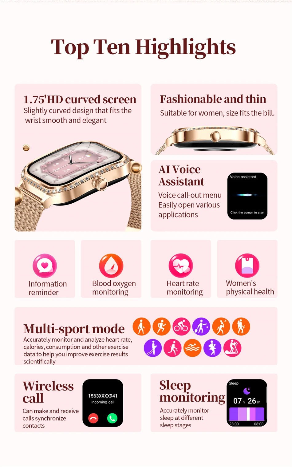 LIGE Smart Watches for Women Waterproof Bluetooth Call Fitness Tracker Smartwatch Mujer Digital Womens Watch Heart Rate Monitor - Chic Cart