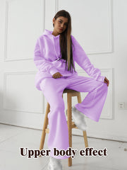 Women's Fashionable Casual Solid Color Long Sleeved Sweatshirt Set - Chic Cart