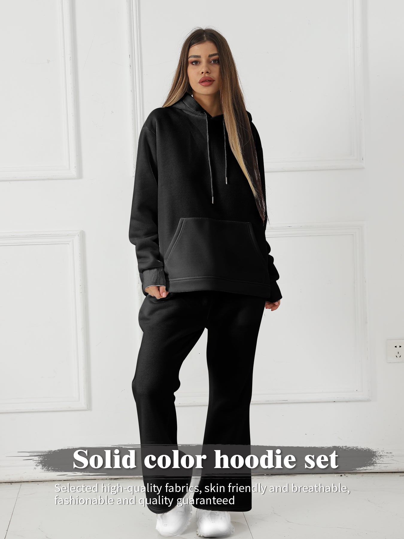 Women's Fashionable Casual Solid Color Long Sleeved Sweatshirt Set - Chic Cart