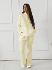 Women's Fashionable Casual Solid Color Long Sleeved Sweatshirt Set - Chic Cart