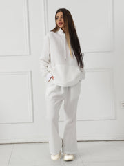 Women's Fashionable Casual Solid Color Long Sleeved Sweatshirt Set - Chic Cart