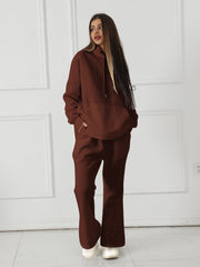 Women's Fashionable Casual Solid Color Long Sleeved Sweatshirt Set - Chic Cart
