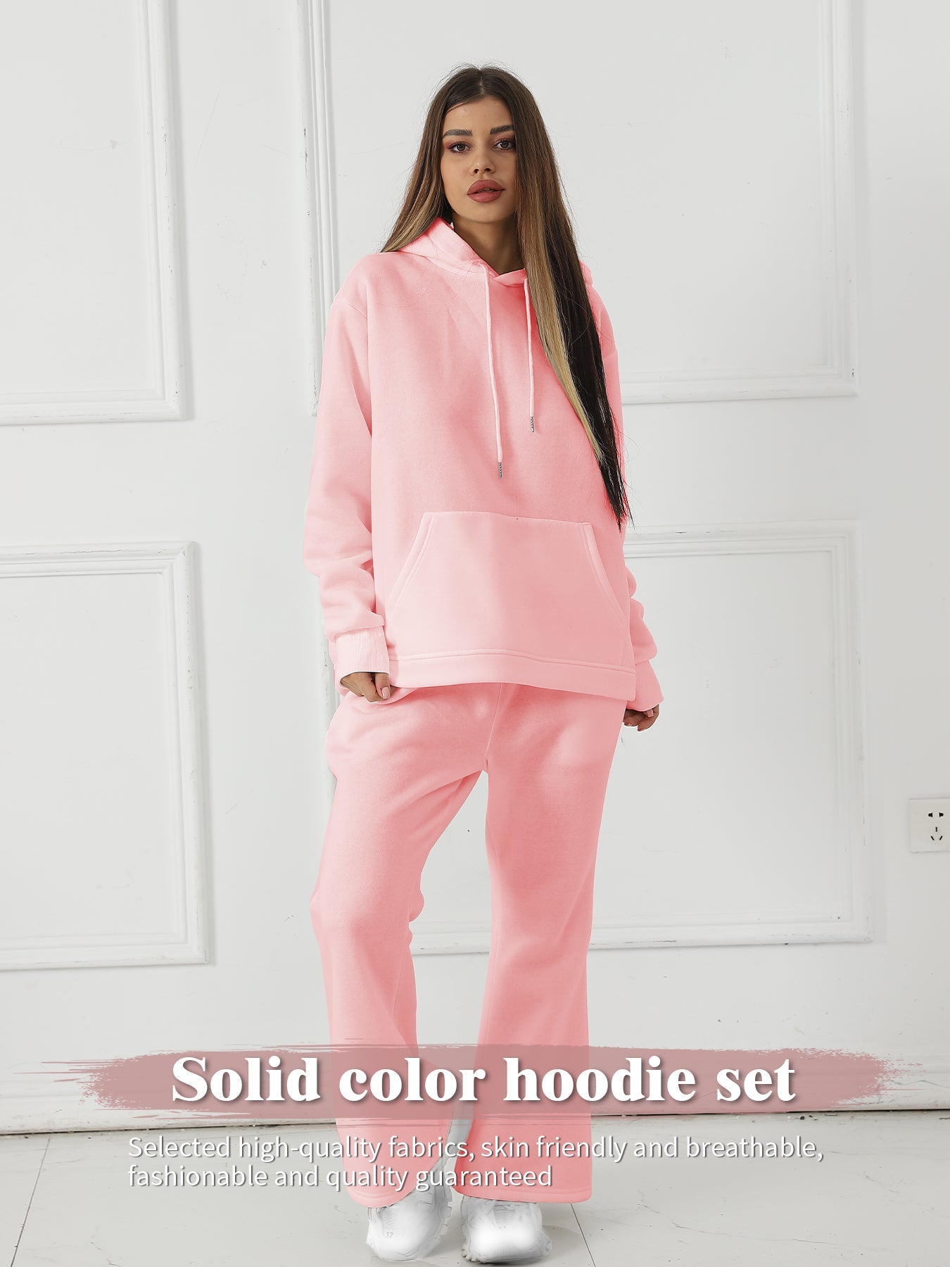 Women's Fashionable Casual Solid Color Long Sleeved Sweatshirt Set - Chic Cart