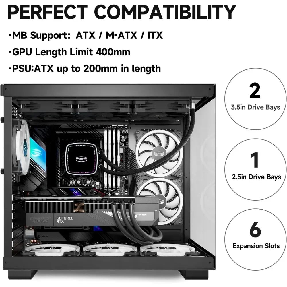 Mid Tower Computer Case for ATX/M - ATX/ITX, 6 ARGB Case Fans, Column - Free Design, 360MM Radiator, 400MM GPU Support, Gaming Case - Chic Cart