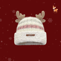 Christmas Knitted Hat With Cute Deer Antler Winter Warm Thick Hat For Girls Women - Chic Cart