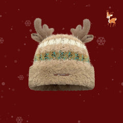 Christmas Knitted Hat With Cute Deer Antler Winter Warm Thick Hat For Girls Women - Chic Cart